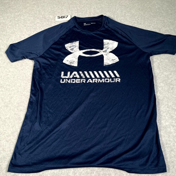Under Armour Other - Under Armour T Shirt Mens Medium Navy Blue Loose Fit Graphic Raglan Sleeve